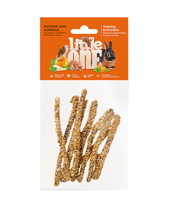 Little One Yummy branches مع parsnip و pumpkin. Snack لـ all small mammals (35 g — ART. 32220)