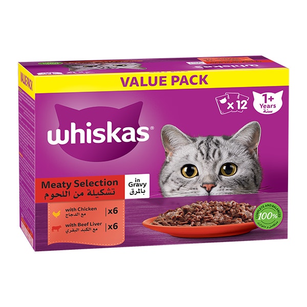 whiskas 1 plus years meaty selection in gravy multipack