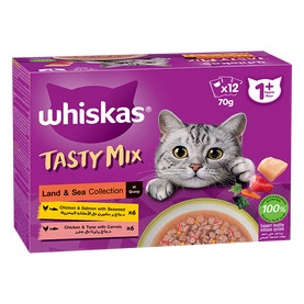 whiskas tasty mix 1 plus years land and sea collection in gravy multipack