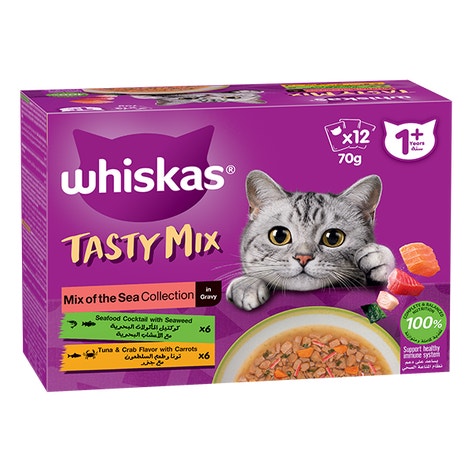 whiskas tasty mix 1 plus years mix of the sea collection in gravy multipack